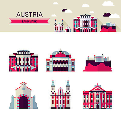 아이콘 사람없음 건물 오스트리아 랜드마크 쇤브룬궁전 호엔잘츠부르크성채 멜크수도원 2D아이콘 AI파일 건축물 유럽 궁전 성 수도원 파일형식 벡터