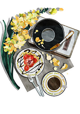 PSD 접시 꽃 포크 일러스트 사람없음 노란색 레코드 빈티지 나이프 찻잔 턴테이블 타르트 플레이팅 국내일러스트 식물 식기 빵 컬러 컨셉 잔 음반 칼 상차림 파이_빵 파일형식