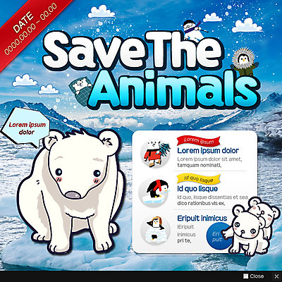 PSD 템플릿 웹템플릿 여러마리 팝업 이벤트팝업 웹팝업 이벤트 사람없음 환경 북극 펭귄 북극곰 멸종위기동물 이미지템플릿 멸종위기종 동물 다수 곰 조류 극지방 파일형식