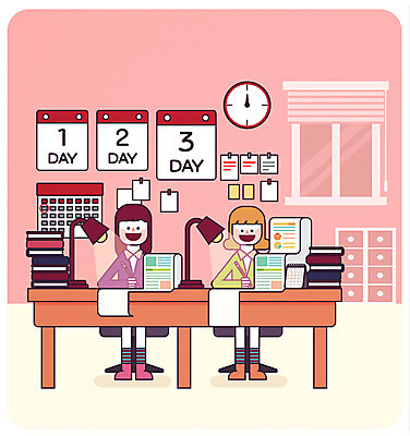 전신 학생 여자 대학생 시계 일러스트 조명 앉기 성인 두명 달력 책상 신학기 신입생 작심삼일 국내일러스트 AI파일 가구 모션 사람 사자성어 파일형식 벡터