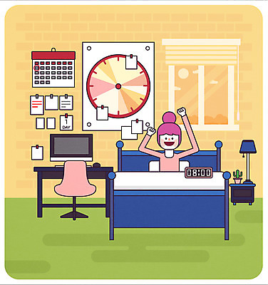 학생 여자 대학생 일러스트 아침 한명 웃음 상반신 성인 기상 침대 계획표 책상 신학기 신입생 국내일러스트 AI파일 주간 1 가구 모션 표정 사람 계획 파일형식 벡터