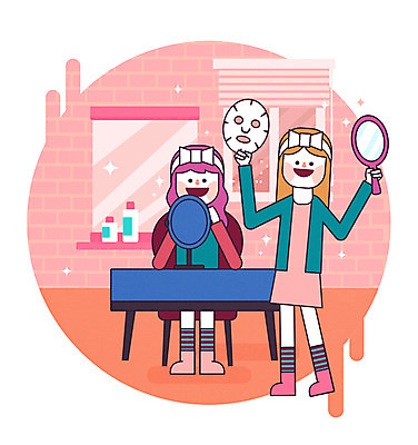 전신 학생 여자 대학생 일러스트 서기 들기 앉기 성인 두명 화장 거울 신학기 피부관리 신입생 팩 국내일러스트 AI파일 모션 사람 뷰티 화장품 파일형식 벡터