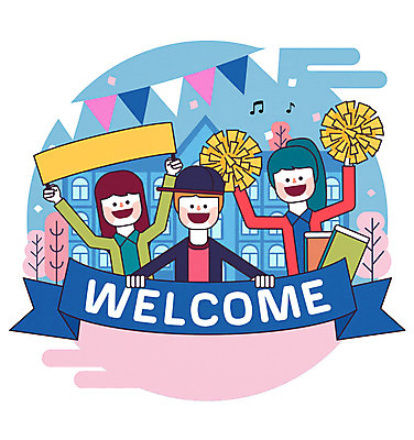 학생 여자 남자 대학생 일러스트 학교 응원 상반신 성인 세명 신학기 신입생 가랜드 신입생환영회 웰컴 환영회 국내일러스트 AI파일 교육 사람 이벤트 파티용품 파일형식 벡터