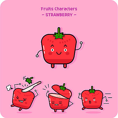 캐릭터 일러스트 딸기 사람없음 귀여움 칼 꼭지 과일캐릭터 일러캐릭터 AI파일 컨셉 과일 파일형식 벡터
