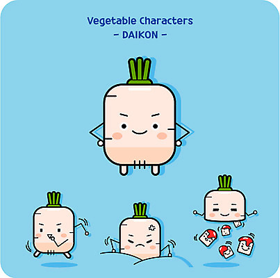 캐릭터 채소 일러스트 사람없음 귀여움 무 깍두기 채소캐릭터 일러캐릭터 AI파일 컨셉 김치 뿌리채소 파일형식 벡터