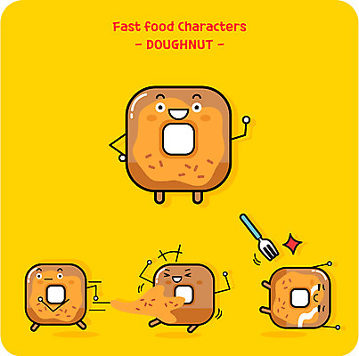 캐릭터 포크 일러스트 사람없음 귀여움 도넛 눈물 음식캐릭터 일러캐릭터 AI파일 식기 감정 음식 컨셉 디저트 파일형식 벡터