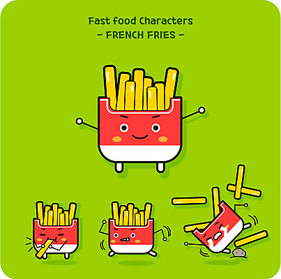 캐릭터 일러스트 사람없음 귀여움 감자튀김 돌_바위 음식캐릭터 일러캐릭터 AI파일 음식 컨셉 감자 튀김 파일형식 벡터