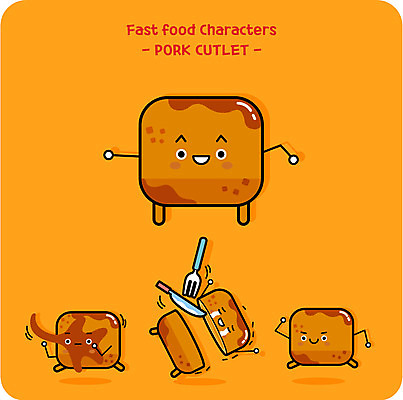캐릭터 포크 일러스트 사람없음 귀여움 칼 돈가스 음식캐릭터 일러캐릭터 AI파일 식기 음식 컨셉 커틀릿 파일형식 벡터