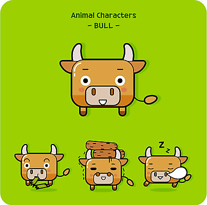 캐릭터 동물캐릭터 일러스트 사람없음 귀여움 잠 소 소캐릭터 여물 일러캐릭터 AI파일 동물 컨셉 포유류 파일형식 벡터