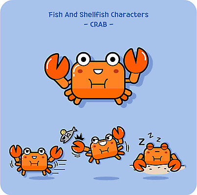 캐릭터 동물캐릭터 일러스트 어류 사람없음 귀여움 꽃게 잠 꽃게캐릭터 일러캐릭터 AI파일 동물 컨셉 수중동물 게 파일형식 벡터