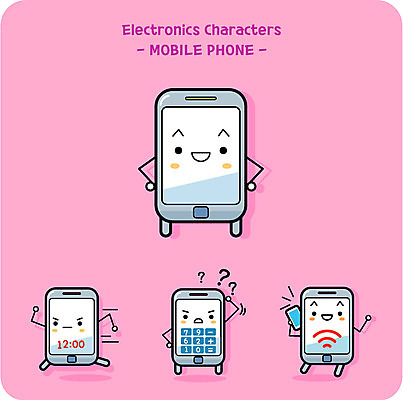 캐릭터 일러스트 사람없음 스마트폰 귀여움 계산기 물음표 와이파이 사물캐릭터 일러캐릭터 AI파일 기호 컨셉 문구용품 핸드폰 스마트기기 장비 무선인터넷 파일형식 벡터