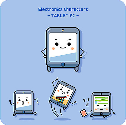 캐릭터 인터넷 일러스트 그래프 사람없음 태블릿 귀여움 잠 사물캐릭터 일러캐릭터 AI파일 컨셉 전자제품 스마트기기 파일형식 벡터