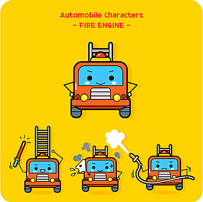 캐릭터 일러스트 사다리 사람없음 귀여움 호스 소방차 사물캐릭터 소방호스 자동차캐릭터 일러캐릭터 AI파일 컨셉 자동차 도구 파일형식 벡터