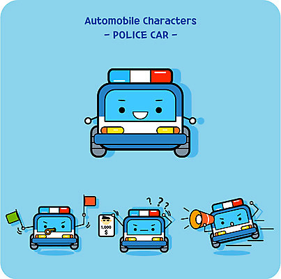 캐릭터 일러스트 사람없음 귀여움 확성기 깃발 호루라기 경찰차 사물캐릭터 자동차캐릭터 현상수배 일러캐릭터 AI파일 컨셉 자동차 수배 파일형식 벡터