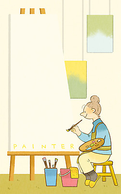 전신 PSD 여자 일러스트 프레임 한명 성인 물감 붓 팔레트 물통 이젤 그림 캔버스 화가 장래희망 프레임일러스트 국내일러스트 직업 1 사람 미술도구 파일형식