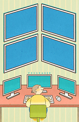 PSD 남자 일러스트 프레임 한명 상반신 성인 컴퓨터 스크린 마우스 장래희망 자판기 프로그래머 국내일러스트 직업 1 사람 전자제품 컴퓨터용품 파일형식