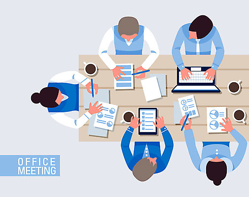 여자 남자 커피 일러스트 회사 회의 협력 앉기 여러명 상반신 성인 노트북 사무실 직장인 비즈니스맨 비즈니스우먼 책상 문서 국내일러스트 AI파일 직업 음료 가구 다수 비즈니스 모션 사람 전자제품 파일형식 벡터