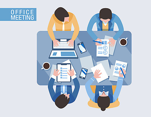 여자 남자 커피 일러스트 회사 회의 협력 앉기 여러명 상반신 성인 노트북 스마트폰 사무실 직장인 비즈니스맨 비즈니스우먼 책상 문서 국내일러스트 AI파일 직업 음료 가구 다수 비즈니스 모션 사람 전자제품 핸드폰 스마트기기 파일형식 벡터