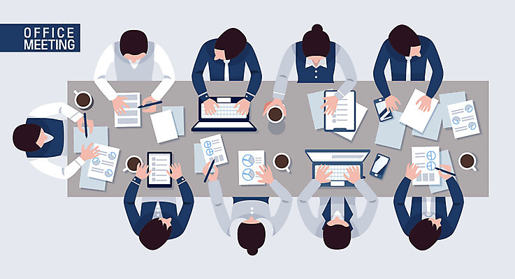 여자 남자 커피 일러스트 회사 회의 협력 앉기 여러명 상반신 성인 노트북 사무실 직장인 비즈니스맨 비즈니스우먼 책상 문서 국내일러스트 AI파일 직업 음료 가구 다수 비즈니스 모션 사람 전자제품 파일형식 벡터