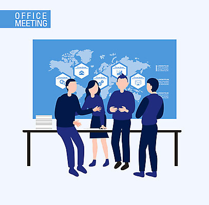 전신 여자 남자 지도 일러스트 회사 회의 협력 서기 여러명 성인 사무실 직장인 비즈니스맨 비즈니스우먼 책상 얼굴없음 국내일러스트 AI파일 직업 가구 다수 비즈니스 모션 사람 파일형식 벡터