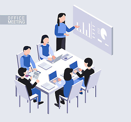 전신 여자 남자 일러스트 회사 회의 협력 서기 앉기 여러명 상반신 성인 노트북 태블릿 사무실 직장인 비즈니스맨 비즈니스우먼 발표 프레젠테이션 책상 문서 얼굴없음 국내일러스트 AI파일 직업 가구 다수 비즈니스 모션 사람 전자제품 스마트기기 파일형식 벡터