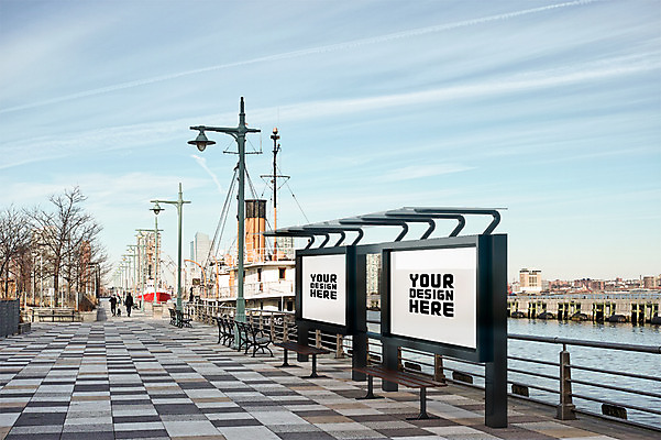주간 PSD 편집 편집이미지 가로등 프레임 광고판 사람없음 야외 그래픽 3D 버스정류장 강가 디지털합성 옥외간판 옥외광고 디지털아트 목업 편집실사 편집3D 자연요소 공공시설 간판 알림판 강 역 CG 판 파일형식