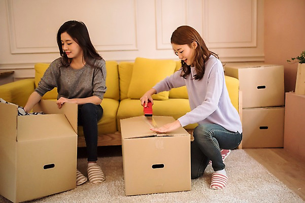 포토 JPG 전신 우먼라이프 여자 실내 앉기 20대 성인 두명 앞모습 옆모습 친구 상자 우정 카펫 한국인 이사 청소 정리 룸메이트 성인여자만 셀프인테리어 자급자족라이프 국내포토 라이프스타일 뷰포인트 관계 모션 사람 동양인 청년 내부 인테리어 여자만 성인만 파일형식