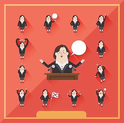 여자 말풍선 일러스트 모션 여러명 성인 세트 만세 물음표 하트 태극기 선거 단상 선거유세 대선후보 대통령선거 국내일러스트 AI파일 모양 기호 다수 사람 국기 민주주의 후보 파일형식 벡터