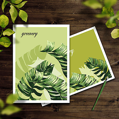 PSD 편집이미지 잎 사람없음 연두색 만년필 열대식물 엽서 트로피컬아트 그리너리 이미지편집 식물 초록색 펜 편지 그림 파일형식 트랜드컬러