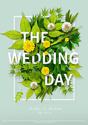 PSD 편집이미지 꽃 결혼 잎 타이포그라피 사람없음 연두색 청첩장 그리너리 이미지편집 식물 문자 카드_감사 이벤트 초록색 파일형식 트랜드컬러