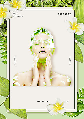 PSD 서양인 외국인 편집이미지 여자 꽃 잎 한명 상반신 20대 성인 연두색 뷰티 눈감음 다중노출 성인여자한명만 그리너리 이미지편집 식물 1 모션 촬영기법 사람 인종 청년 초록색 여자한명만 성인여자만 파일형식 트랜드컬러