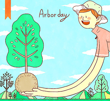 PSD 나무 남자 일러스트 하늘 산 한명 웃음 들기 상반신 성인 식목일 국내일러스트 식물 1 기념일 모션 표정 사람 파일형식