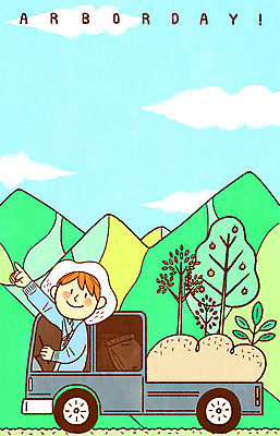 PSD 나무 남자 일러스트 산 한명 웃음 상반신 성인 운전 트럭 가리킴 식목일 국내일러스트 식물 1 기념일 모션 자동차 표정 사람 손짓 파일형식