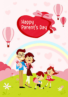 여자 남자 꽃 딸 아들 어린이 무지개 일러스트 가족 엄마 선물 웃음 이벤트 초원 여러명 성인 열기구 하트 아빠 어버이날 5월 국내일러스트 AI파일 자연요소 모양 식물 기념일 다수 관계 항공교통 표정 사람 날짜 파일형식 벡터