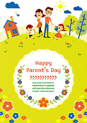 나무 여자 남자 꽃 딸 아들 어린이 꽃다발 일러스트 가족 조류 엄마 주택 이벤트 여러명 성인 아빠 어버이날 5월 국내일러스트 AI파일 식물 동물 기념일 다수 관계 사람 건물 날짜 파일형식 벡터