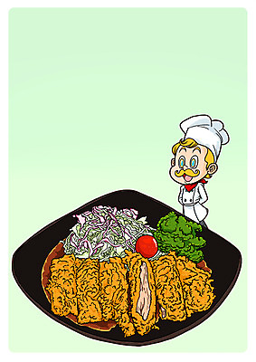 PSD 남자 음식 일러스트 한명 성인 요리사 샐러드 돈가스 국내일러스트 직업 1 사람 커틀릿 파일형식