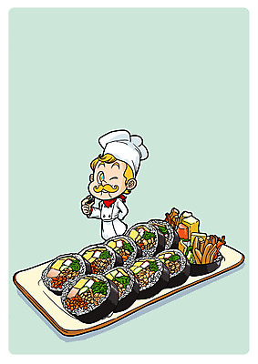 PSD 남자 음식 일러스트 한명 성인 요리사 김밥 국내일러스트 직업 1 사람 파일형식