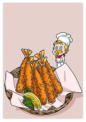 PSD 남자 음식 일러스트 한명 성인 요리사 레몬 새우튀김 국내일러스트 직업 1 과일 새우 사람 튀김 파일형식