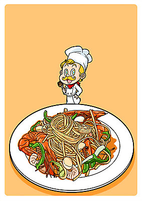 PSD 남자 음식 일러스트 새우 파스타 한명 성인 요리사 국내일러스트 직업 1 서양음식 갑각류 사람 파일형식