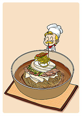 PSD 남자 음식 일러스트 여름음식 한명 성인 요리사 냉면 제철음식 국내일러스트 직업 1 한식 사람 제철 파일형식 여름_계절