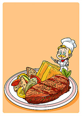 PSD 남자 음식 채소 일러스트 스테이크 한명 성인 요리사 국내일러스트 직업 1 서양음식 사람 파일형식