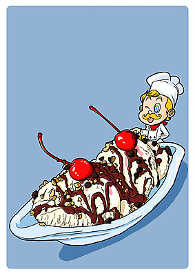 PSD 남자 음식 일러스트 아이스크림 한명 성인 요리사 체리 아몬드 초코시럽 국내일러스트 직업 1 과일 디저트 사람 초콜릿 견과류 시럽 파일형식