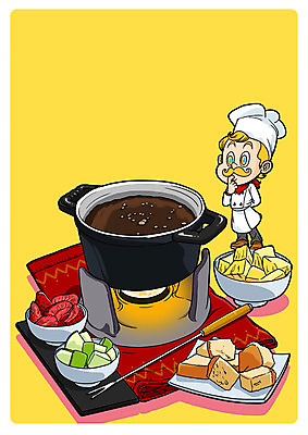 PSD 남자 음식 빵 일러스트 딸기 치즈 한명 성인 초콜릿 요리사 버너 퐁듀 국내일러스트 직업 1 과일 디저트 유제품 사람 파일형식