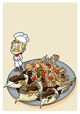 PSD 남자 음식 일러스트 한명 성인 요리사 꽃게 간장게장 국내일러스트 직업 1 사람 게 게장 파일형식