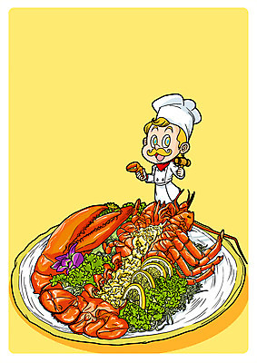 PSD 남자 음식 일러스트 한명 성인 요리사 브로콜리 바닷가재 레몬 국내일러스트 직업 1 채소 과일 사람 가재 파일형식