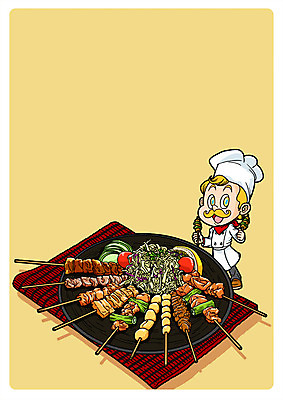 PSD 남자 음식 채소 일러스트 육류 한명 성인 요리사 구이 꼬치구이 국내일러스트 직업 1 식재료 사람 꼬치 파일형식