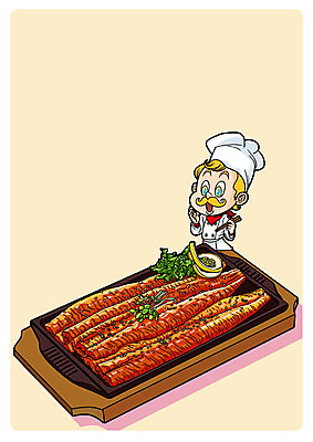 PSD 남자 음식 일러스트 한명 성인 요리사 장어구이 국내일러스트 직업 1 사람 장어 생선요리 파일형식