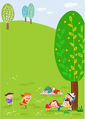 나무 구름 여자 남자 어린이 일러스트 놀이 여러명 소풍 바구니 새싹 봄 즐거움 돗자리 말뚝박기 국내일러스트 AI파일 자연요소 식물 계절 감정 다수 사람 야외활동 전통놀이 파일형식 벡터