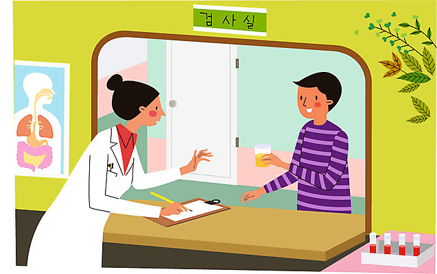 식물 여자 남자 일러스트 건강 병원 서기 상반신 성인 두명 컵 진료 환자 의사 복도 건강검진 소변검사 국내일러스트 AI파일 식기 의학 모션 사람 의료진 검사_조사 파일형식 벡터