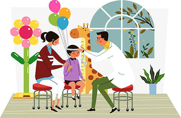 전신 나무 여자 남자 꽃 화분 어린이 의자 일러스트 창문 건강 병원 앉기 성인 세명 진료 환자 의사 기린 측정 체중계 풍선 키재기 건강검진 머리둘레 국내일러스트 AI파일 식물 가구 포유류 의학 모션 사람 의료진 둘레 검사_조사 키_신체 파일형식 벡터